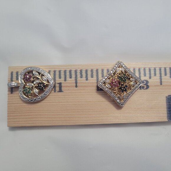 Sapphire Emerald Ruby Flower Pendant Gold Sterling - Picture 7 of 7